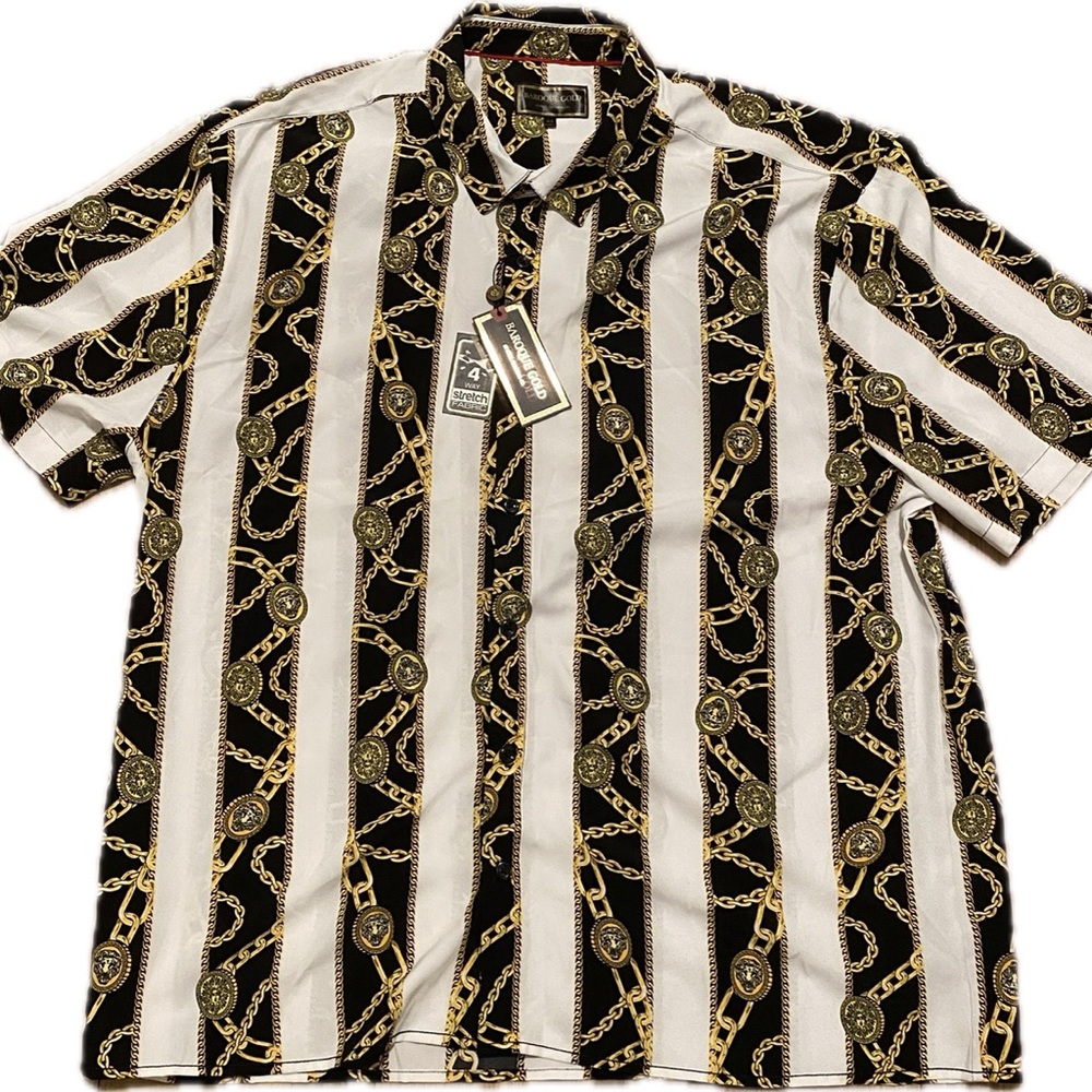 Baroque Gold Stylish Black and White Chain Print Men's Shirt